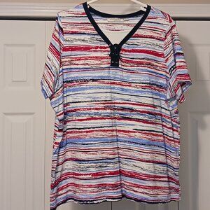 #341 3/$18 - Breckenridge Red/Blue Short Sleeve Top Size 2X